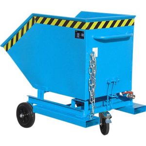 Späne-Kippbehälter Bauer SKW-ET 400, Stahl, blau, B 1320 x T 900 x H 1090 mm, 400 l, bis 300 kg, Rollen, manuelles Kippen, mit Einfahrttaschen