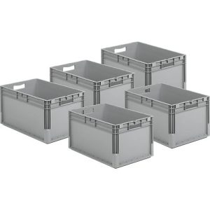 Sparset 5-teilig Euro Box ELB 6320, aus Polypropylen, Inhalt 64 l, grau, B 600 x T 400 x H 320 mm