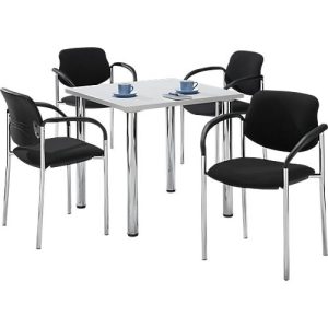 Sparset Besucherstühle, stapelbar, Bezugstoff schwarz, Sitzmaße B 450 x T 460 x H 470 mm, 4 Stück + Tisch, lichtgrau, B 800 x T 800 mm Sparset Besucherstühle, stapelbar, Bezugstoff schwarz, Sitzmaße B 450 x T 460 x H 470 mm, 4 Stück + Tisch, lichtgrau, B 800 x T 800 mm