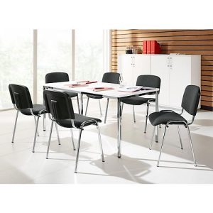 Sparset Besucherstuhl ISO Basic, Stoffbezug anthrazit, Sitzmaße B 475 x T 415 x H 470 mm, 6 Stück + Konferenztisch, weiß, B 1600 x T 800 x H 720 mm Sparset Besucherstuhl ISO Basic, Stoffbezug anthrazit, Sitzmaße B 475 x T 415 x H 470 mm, 6 Stück + Konferenztisch, weiß, B 1600 x T 800 x H 720 mm