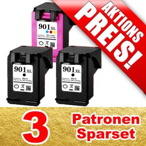 3 Patronen im Set: 2x 901XLBK. 1x 901XLCOL
