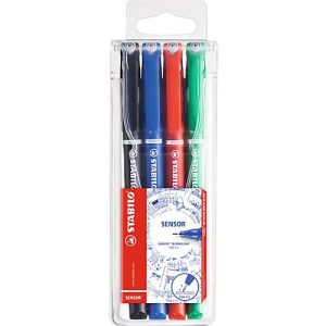 Stabilo Fineliner Sensor, Strichstärke 0,3 mm, metallgefasste Spitze, 4er Etui Stabilo Fineliner Sensor, Strichstärke 0,3 mm, metallgefasste Spitze, 4er Etui