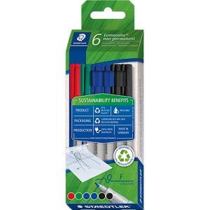 STAEDTLER Lumocolor non-permanent Folienstifte, 0,6 mm, nachfüllbar, abwischbar, schnell trocknend, farbsortiert, 6-er Set STAEDTLER Lumocolor non-permanent Folienstifte, 0,6 mm, nachfüllbar, abwischbar, schnell trocknend, farbsortiert, 6-er Set