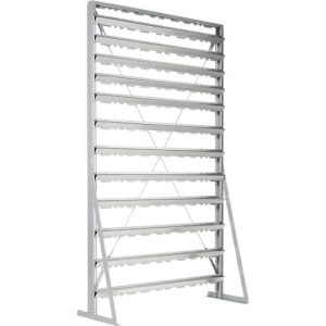 Ständerregal, 1-seitig bestückbar, 12 Reihen, ohne Sichtlagerkästen, B 1145 x T 400 x H 1950 mm, Stahl, grau