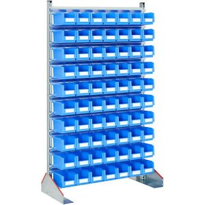 Ständerregal einseitig, B 1130 x T 500 x H 1885 mm, 70 x 3 l, blau