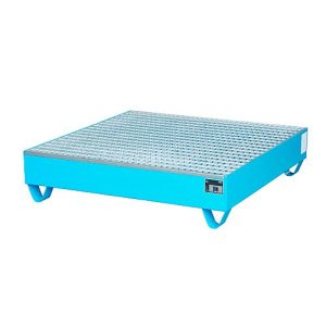 Stahl-Auffangwanne mit Gitterrost, 1200 x 1200 mm, blau RAL 5012