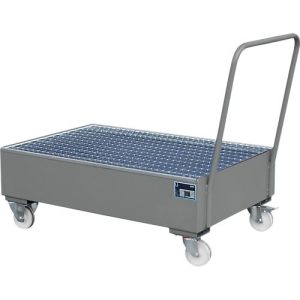 Stahl-Auffangwanne mit Rollen+Griff, 1200 x 800 mm, grau RAL 7005 Stahl-Auffangwanne mit Rollen+Griff, 1200 x 800 mm, grau RAL 7005