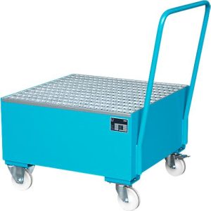 Stahl-Auffangwanne mit Rollen+Griff, 800 x 800 mm, blau RAL 5012 Stahl-Auffangwanne mit Rollen+Griff, 800 x 800 mm, blau RAL 5012