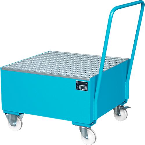 Stahl-Auffangwanne mit Rollen+Griff, 800 x 800 mm, blau RAL 5012
