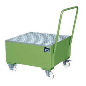 Stahl-Auffangwanne mit Rollen+Griff, 800 x 800 mm grün RAL 6011 Stahl-Auffangwanne mit Rollen+Griff, 800 x 800 mm grün RAL 6011