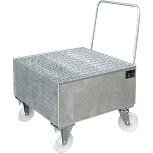 Stahl-Auffangwanne mit Rollen+Griff, 800 x 800 mm, verzinkt