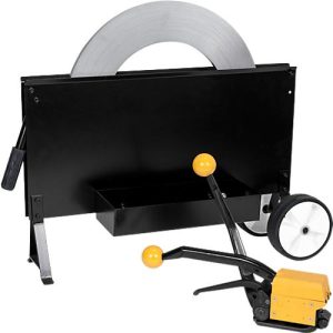 Stahlband-Umreifungs SET, hülsenlos mit Verpackungsstahlband Stahlband-Umreifungs SET, hülsenlos mit Verpackungsstahlband