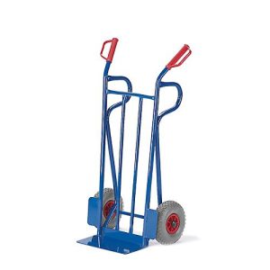 Stahlrohr-Sackkarre, bis 250 kg, Vollgummibereifung, Sicherheitsgriffe, H 1250 x B 600 x T 450 mm, enzianblau RAL 5012
