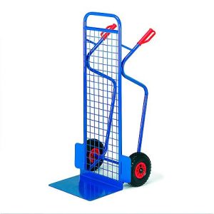 Stapelkarre groß mit Gitter-Rückwand, Tragkraft 250 kg, Luft-Bereifung
