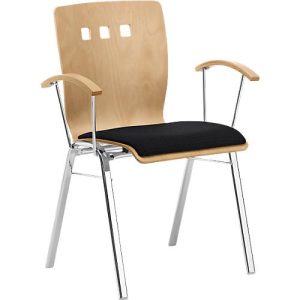 Stapelstuhl 7450, Formsitz, Lordosenstütze, Designerbohrungen, mit Armlehnen, Bezugsstoff Point/Trevira CS, schwarz