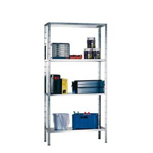 Steckregal im Baukastensystem, Grundregal, 4 verstellbare Fachböden, B 800 x T 300 x H 1500 mm, Stahl verzinkt, silber