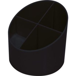 Stifteköcher Helit The Green Cross, 4 Fächer, Ø 110 x H 105 mm, Recyclingkunststoff, schwarz