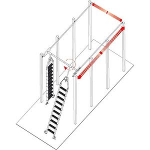 Stufen-Regalleiter, für Doppelregal, drehbar, 13 Stufen Stufen-Regalleiter, für Doppelregal, drehbar, 13 Stufen