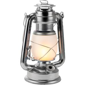 LED Retro-Laterne silber mit warmweißem Flammen-Licht