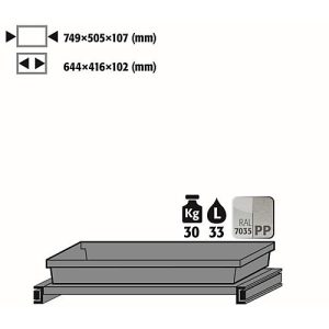 Tablarauszug Abz für asecos Chemikalienschränke der CS und CX Serie, Stahlblech/Polypropylen, lichtgrau, B 749 x T 505 x H 107 mm, 22 l, bis 30 kg