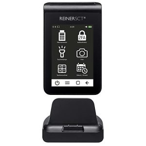 TAN & TOTP Generator REINER SCT tanJack® deluxe, 2-Faktor-Authentisierung, zusätzlicher PIN-Schutz 3,5″ Touchdisplay, Kartenslot, inkl. Ladestation & Netzteil, schwarz