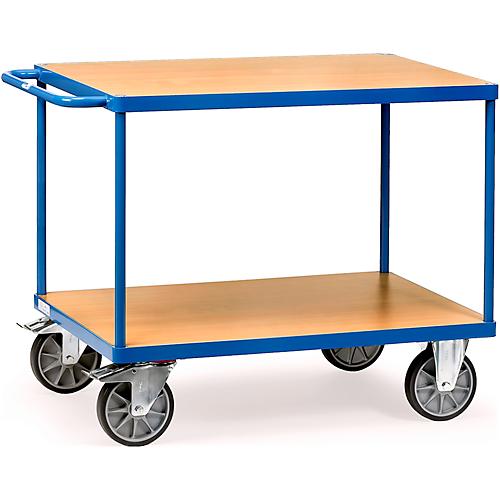 Tischwagen, Stahl/Holz, 2 Etagen, L 1000 x B 700 mm, bis 600 kg, brillantblau/Buchedekor