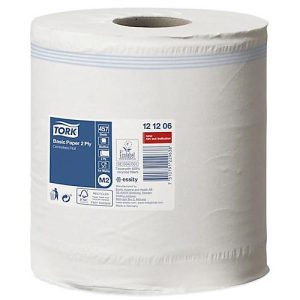 Tork® Papierwischtücher 121206, 2-lagig, Innenabrollung M2, L 160 m x B 200 mm, ⌀ 187 mm, 6 Rollen á 160 m, weiß