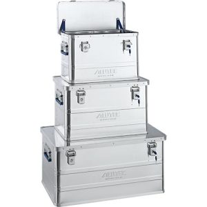Transportbox Alutec CLASSIC, 3er-Set mit 1 x 33 l, 1 x 53 l & 1 x 93 l, Zylinderschlösser, Aluminium, silber