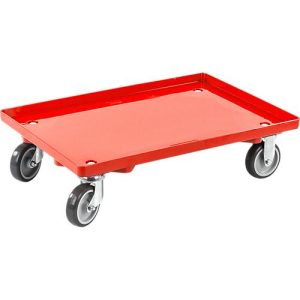 Transportroller, geschlossen, L 415 x B 615 x H 175 mm, Traglast 300 kg, 4 Lenkrollen, rot
