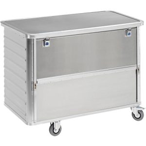 Transportwagen aus Leichtmetall, absenkbare Längswand, 650 Liter, mit Deckel Transportwagen aus Leichtmetall, absenkbare Längswand, 650 Liter, mit Deckel