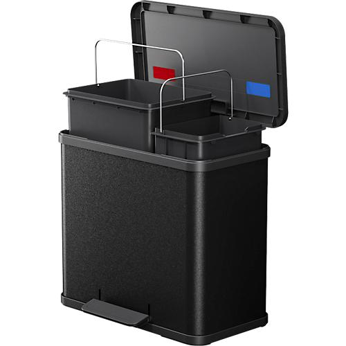 Tretmülleimer Hailo Öko Duo Plus L, 17 + 9 l, rechteckig, Stahlblech, schwarz
