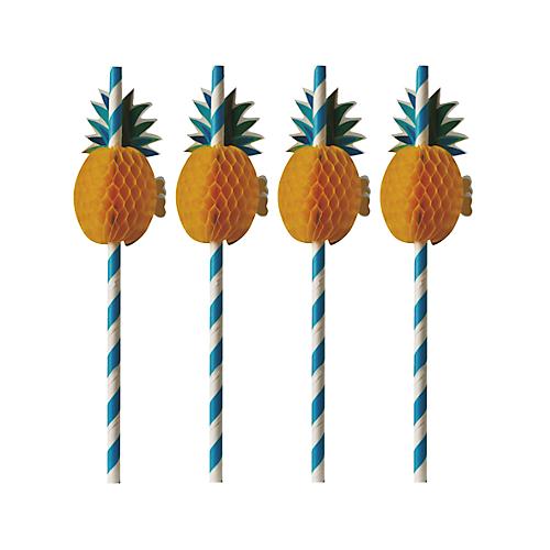 Trinkhalme Papstar Pineapple, Einweg, L 200 x Ø 6 mm, aus FSC®-zertifiziertem Papier mit 3-D Ananas, blau-weiß, 50 Stück
