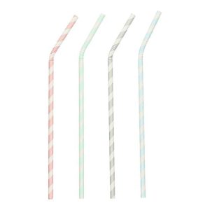 Trinkhalme Papstar Stripes, Einweg, L 220 x Ø 6 mm, flexibel bieg- & knickbar, aus FSC®-zertifiziertem Papier, farbsortiert, 100 Stück