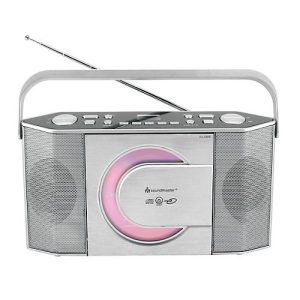 UKW Radio Soundmaster® RCD1755SI, CD/CD-R/CD-RW/CD-MP3, 5 Stationstasten & 10 Festsenderspeicher, Tragegriff, Netz- & Batteriebetrieb, silber