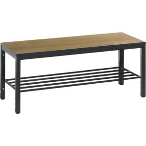 Umkleidebank Basic Plus, für Feuchträume, ohne Rückenlehne, 4-Fußgestell schwarzgrau RAL 7021, mit Schuhrost, B 1000 mm, Dekor Eiche Serrano