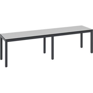 Umkleidebank Basic Plus, für Feuchträume, ohne Rückenlehne, 6-Fußgestell schwarzgrau RAL 7021, ohne Schuhrost, B 1500 mm, Dekor silbergrau Umkleidebank Basic Plus, für Feuchträume, ohne Rückenlehne, 6-Fußgestell schwarzgrau RAL 7021, ohne Schuhrost, B 1500 mm, Dekor silbergrau