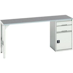 Unterbauwerkbank Bott verso, Linoleum-Platte, 2 Schubladen, 1 Tür, 1 Ablageboden, B 2000 x T 600 x H 930 mm, Lichtgrau