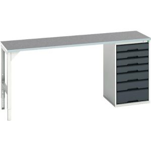 Unterbauwerkbank Bott verso, Linoleum-Platte, 7 Schubladen, B 2000 x T 600 x H 930 mm, Lichtgrau / Anthrazitgrau