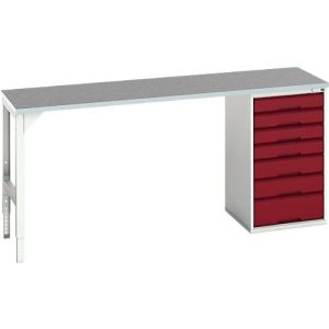 Unterbauwerkbank Bott verso, Linoleum-Platte, 7 Schubladen, B 2000 x T 600 x H 930 mm, Lichtgrau / Purpurrot Unterbauwerkbank Bott verso, Linoleum-Platte, 7 Schubladen, B 2000 x T 600 x H 930 mm, Lichtgrau / Purpurrot