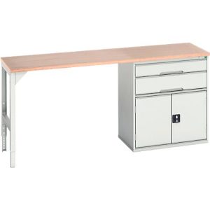 Unterbauwerkbank Bott verso, Multiplex-Platte, 2 Schubladen, 1 Tür, 1 Ablageboden, B 2000 x T 600 x H 930 mm, Lichtgrau