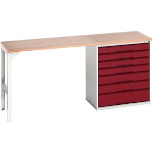 Unterbauwerkbank Bott verso, Multiplex-Platte, 7 Schubladen, B 2000 x T 600 x H 930 mm, Lichtgrau / Purpurrot Unterbauwerkbank Bott verso, Multiplex-Platte, 7 Schubladen, B 2000 x T 600 x H 930 mm, Lichtgrau / Purpurrot