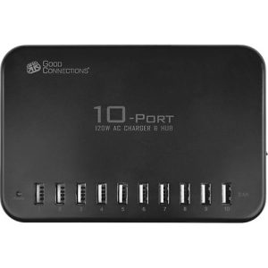 USB-Desktop-Schnellladestation Good Connections, 10er-Port mit 10 x USB-A, Leistung 120 W, schwarz