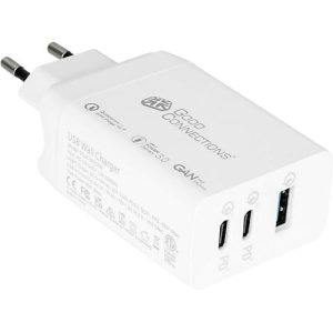 USB-Schnellladegerät Good Connections, mit GaN-Technologie, 3er-Port mit 2 x USB-C + 1 x USB-A, Leistung 65 W, weiß USB-Schnellladegerät Good Connections, mit GaN-Technologie, 3er-Port mit 2 x USB-C + 1 x USB-A, Leistung 65 W, weiß