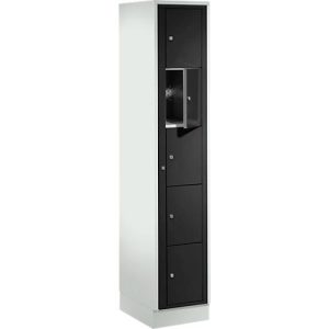 Verteilerschrank, mit Zentraltür, Abteilbreite innen 350 mm, Breite 350 mm, 5 Fächer, tiefschwarz
