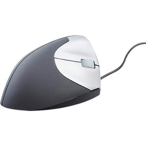 Vertikalmaus BakkerElkhuizen Handshake Mouse, kabelgebunden, für Rechtshänder, ergonomisch, 2 Tasten & Scrollrad, 400-3200 dpi, schwarz-silber