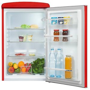 Vollraumkühlschrank exquisit RKS120-V-H-160F, 75 W, 122 l, 41 dB, 3 Fächer/1 Frischefach/3 Türfächer, B 550 x T 575 x H 895 mm, Retro-Optik, rot
