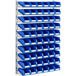 Wandregal 10VK Schäfer Shop Select, 10 Böden, L 1000 x B 640 x T 155 mm, mit 60 Sichtlagerkästen LF 211, blau