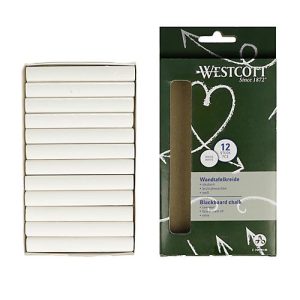 Wandtafelkreide Westcott, weiß, staubarm, leicht abwaschbar, 12 x 84 mm, 12 Stück