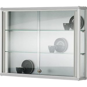Wandvitrine, einhängend, 2 verstellbare Glasböden, abschließbare Schiebetüren, ESG-Sicherheitsglas, B 1000 x T 200 x H 800 mm