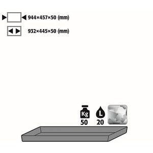 Wannenboden Standard für asecos Chemikalienschränke, Stahlblech, B 944 x T 457 x H 50 mm, 20 l, bis 50 kg